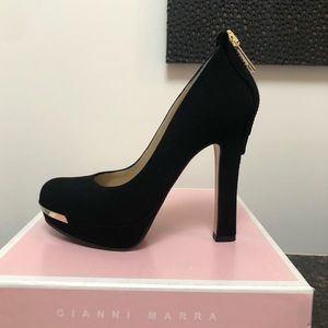 Black Suede Platform With Large Gold Zipper Heels From Gianni Marra